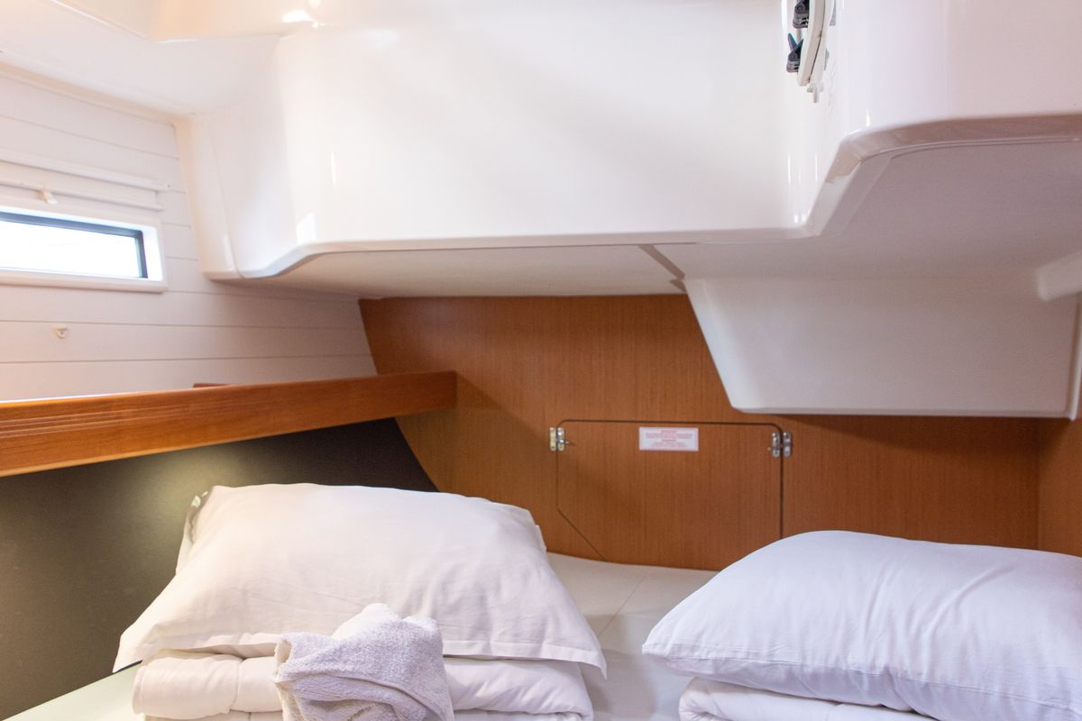 Cabin on Philoctetes, a Bavaria Cruiser 51 sailboat at Athens, Greece