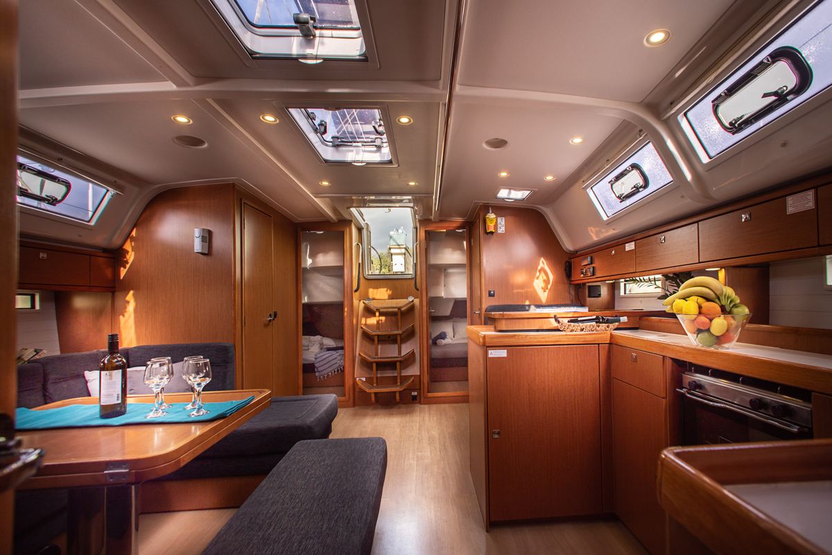 Salon of Philoctetes, a Bavaria Cruiser 51 sailboat at Athens, Greece