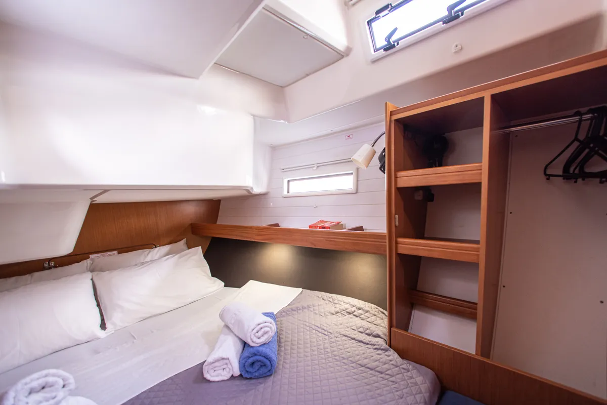 Cabin on Philoctetes, a Bavaria Cruiser 51 sailboat at Athens, Greece