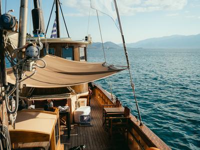 Deck of Ionian Spirit, a Gulet Gulet gulet at Municipal Unit of Ellomenos, Greece