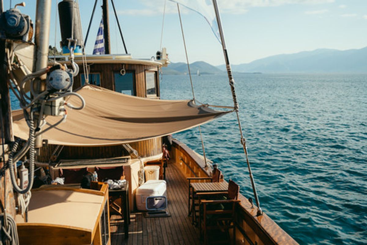 Deck of Ionian Spirit, a Gulet Gulet gulet at Municipal Unit of Ellomenos, Greece