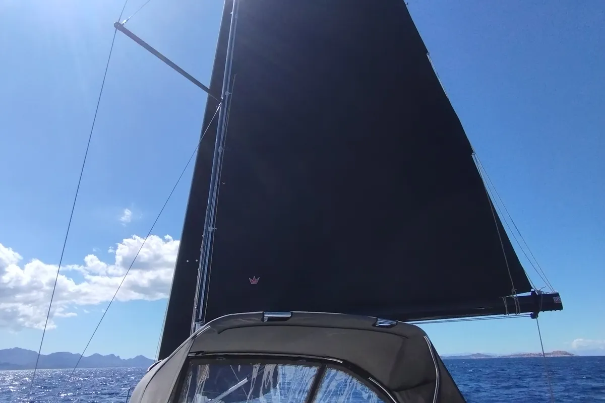Exterior view of Viridis, a Dufour 37 sailboat at Olbia, Italy