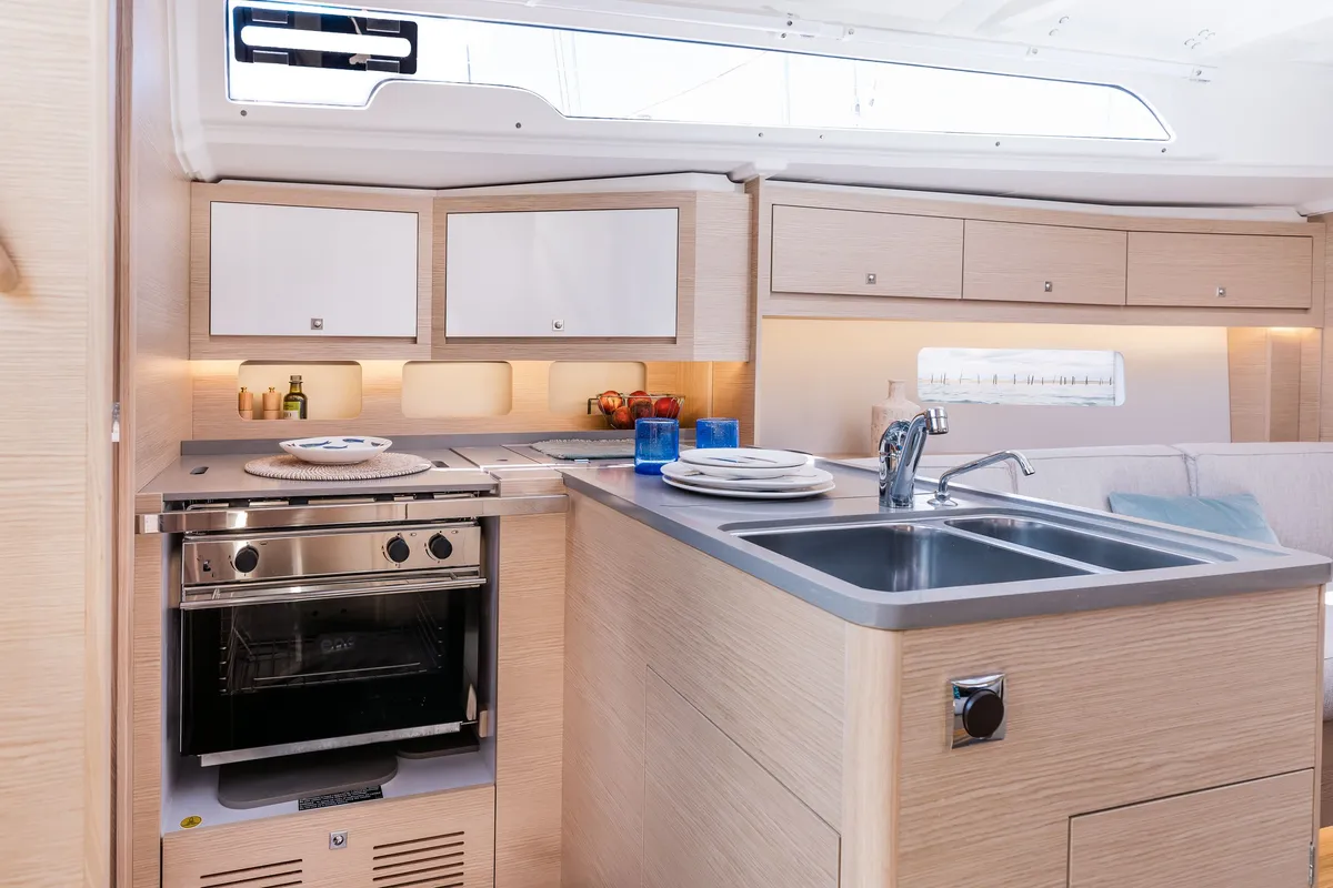 Galley of Viridis, a Dufour 37 sailboat at Olbia, Italy