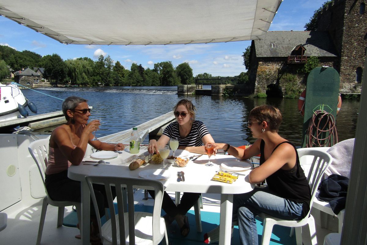 Deck of Prélude, a Nicols Estivale Quattro motorboat at Sablé-sur-Sarthe, France