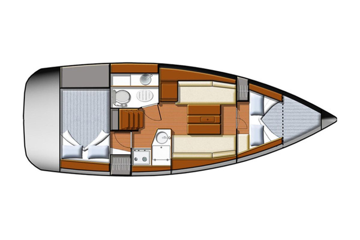 Floor plan of Beagle, a Jeanneau Sun Odyssey 30i sailboat at Yerseke, Netherlands