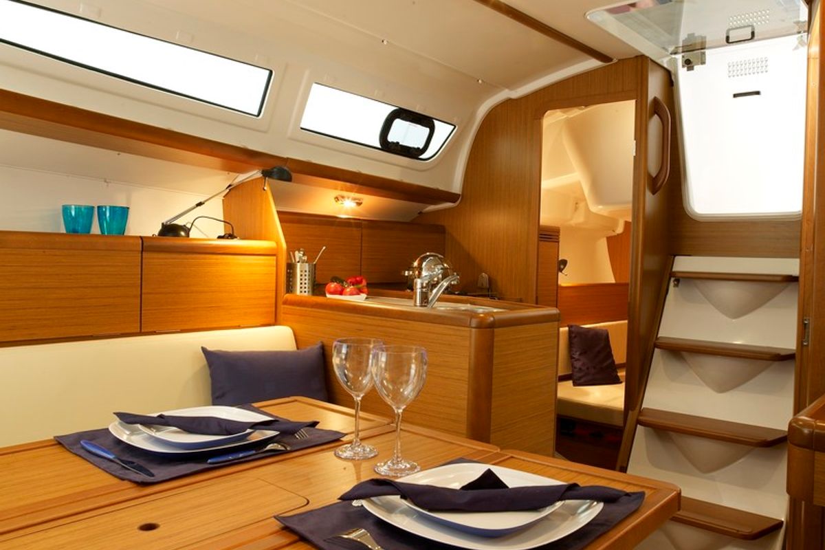 Salon of Beagle, a Jeanneau Sun Odyssey 30i sailboat at Yerseke, Netherlands