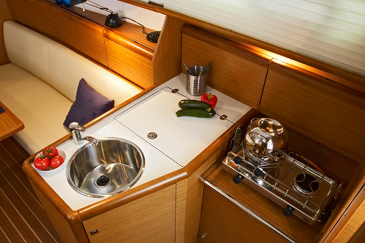 Galley of Beagle, a Jeanneau Sun Odyssey 30i sailboat at Yerseke, Netherlands