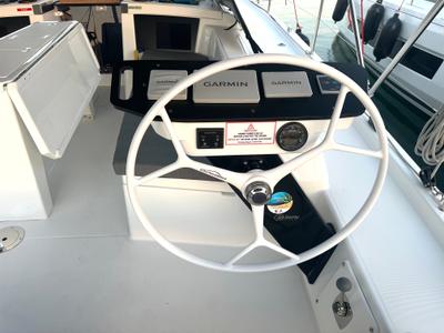 Cockpit of Celini, a Dufour 41 sailboat at Athens, Greece