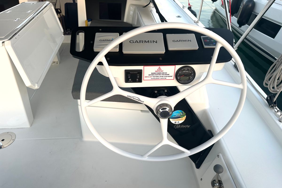 Cockpit of Celini, a Dufour 41 sailboat at Athens, Greece