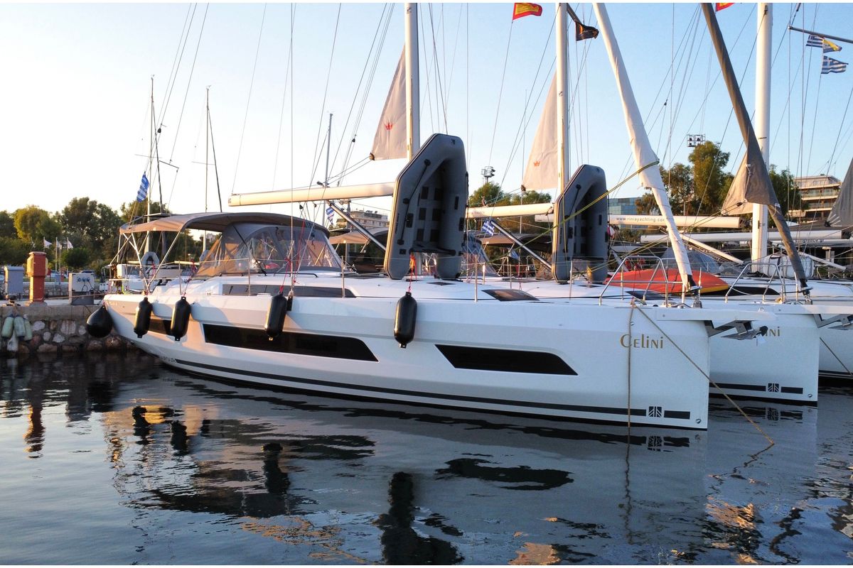 Exterior view of Celini, a Dufour 41 sailboat at Athens, Greece