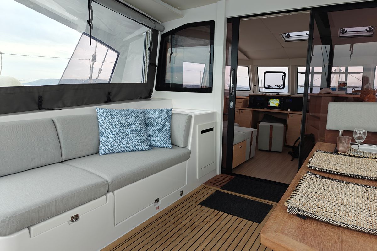 Salon of Neguinha, a Nautitech 44 Open catamaran at Grad Kaštela, Croatia