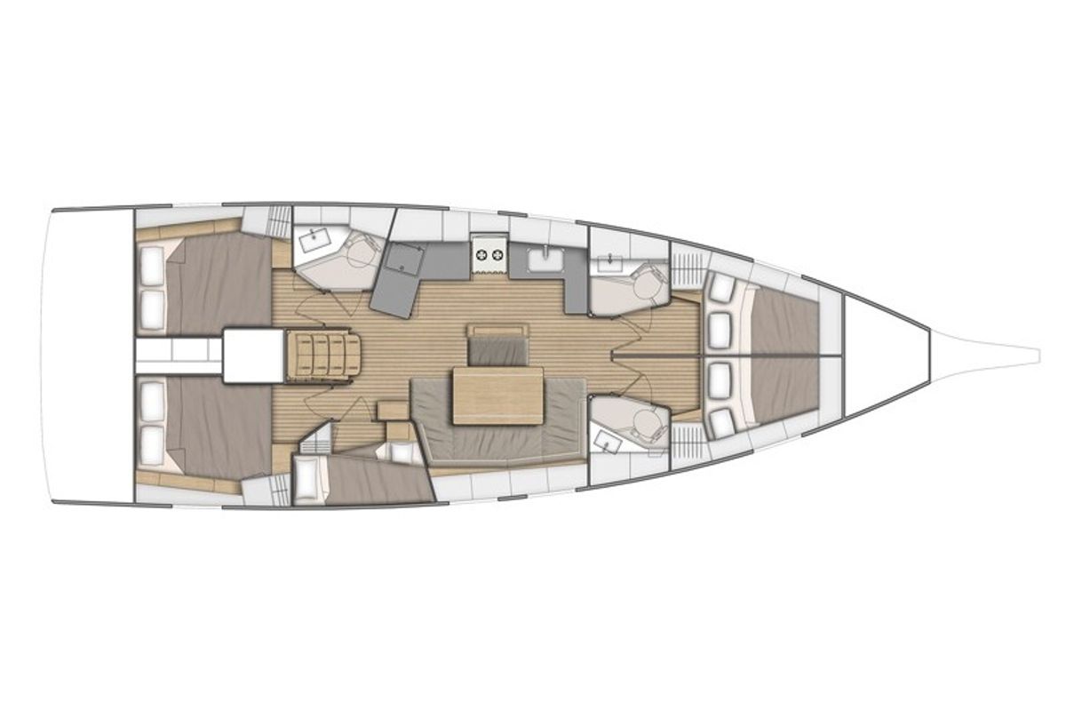 Floor plan of Luna, a Beneteau Oceanis 46.1 sailboat at Puntone di Scarlino, Italy