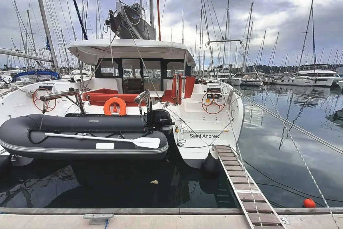 Exterior view of Saint Andrew, a Excess 11 catamaran at Lavreotiki Municipal Unit, Greece