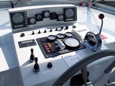 Cockpit of Drait 22, a De Drait Renal 50 motorboat at Drachten, Netherlands