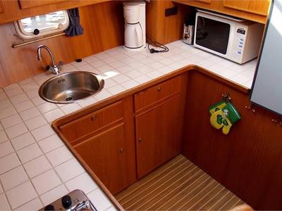 Galley of Drait 22, a De Drait Renal 50 motorboat at Drachten, Netherlands