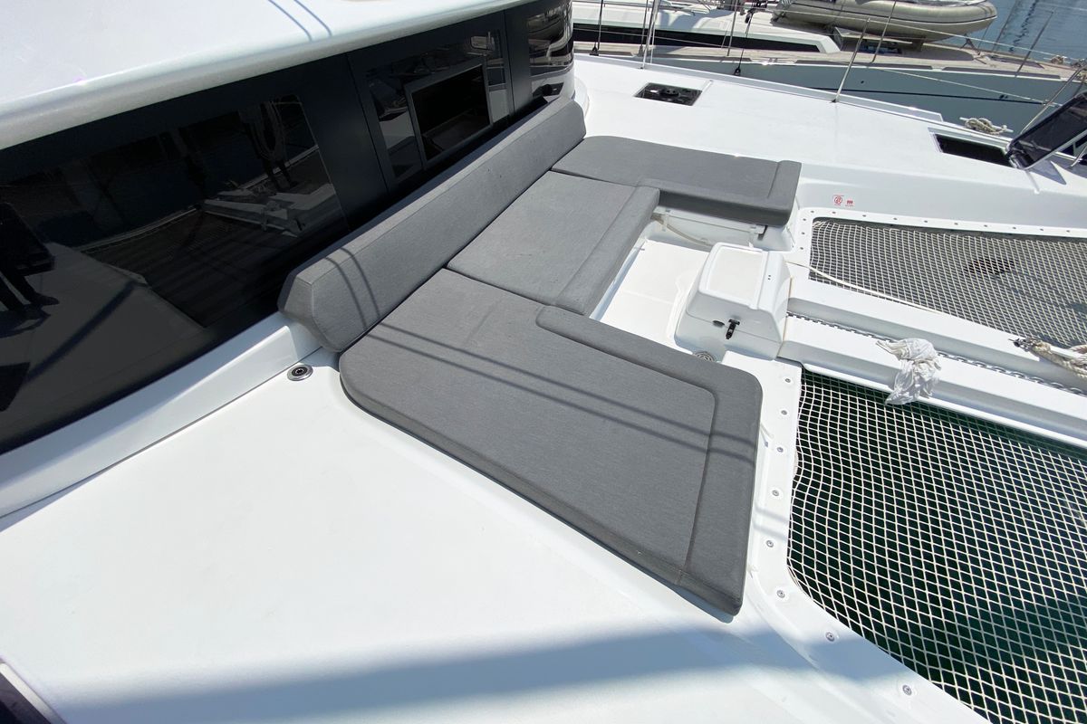 Deck of Moondance, a Lagoon 46 catamaran at Athens, Greece