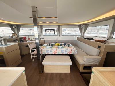Salon of Moondance, a Lagoon 46 catamaran at Athens, Greece