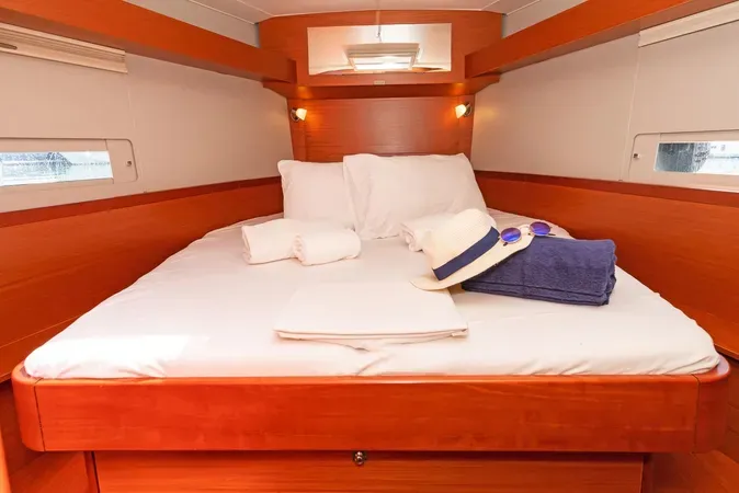 Cabin on Ocean Whisper, a Dufour 430 sailboat at Port of Avdira, Greece