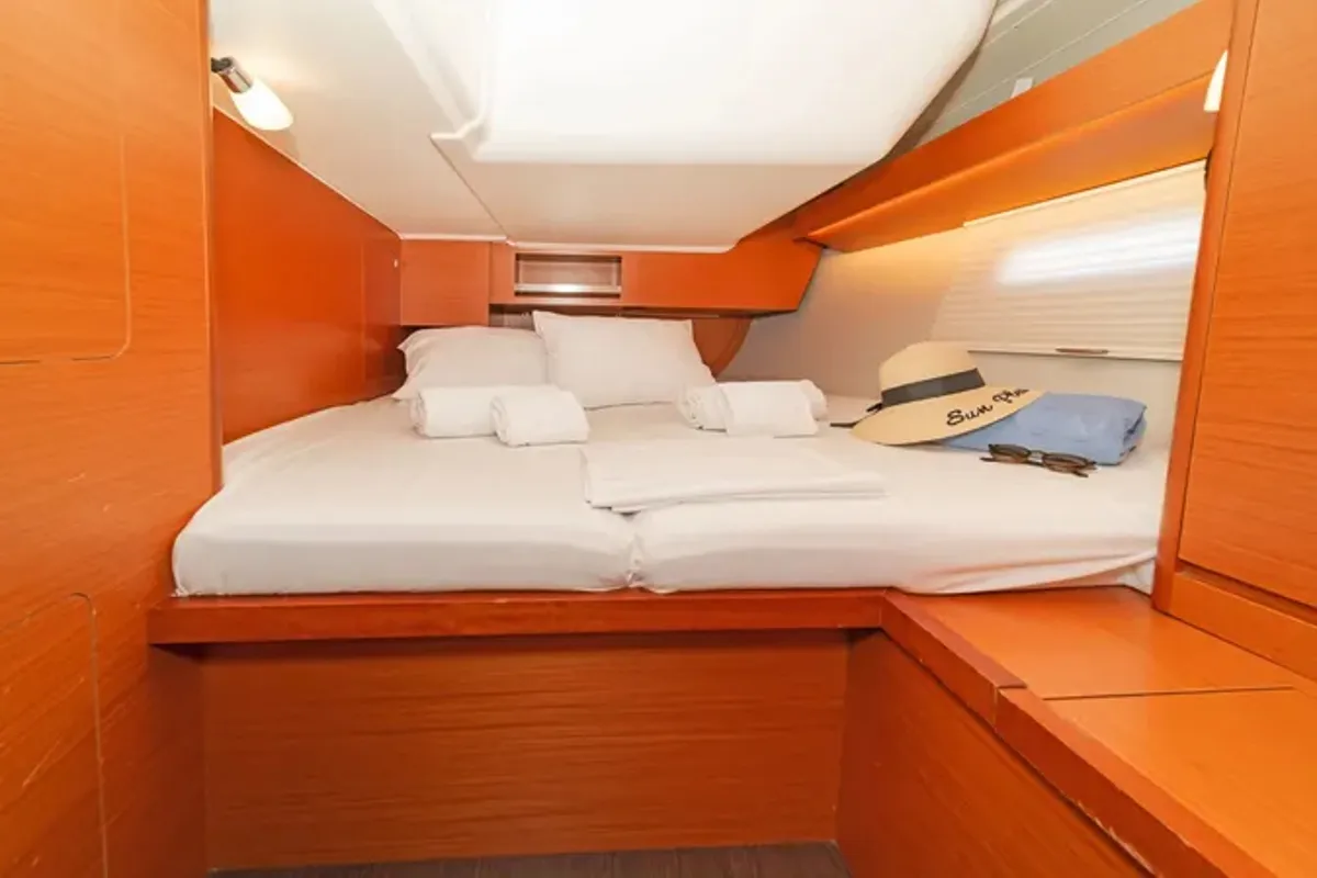 Cabin on Ocean Whisper, a Dufour 430 sailboat at Port of Avdira, Greece