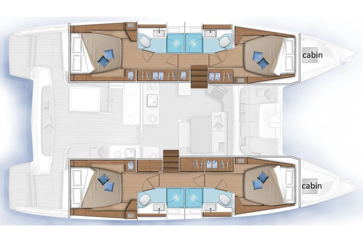 Floor plan of Manureva, a Lagoon 46 catamaran at Alameda, United States