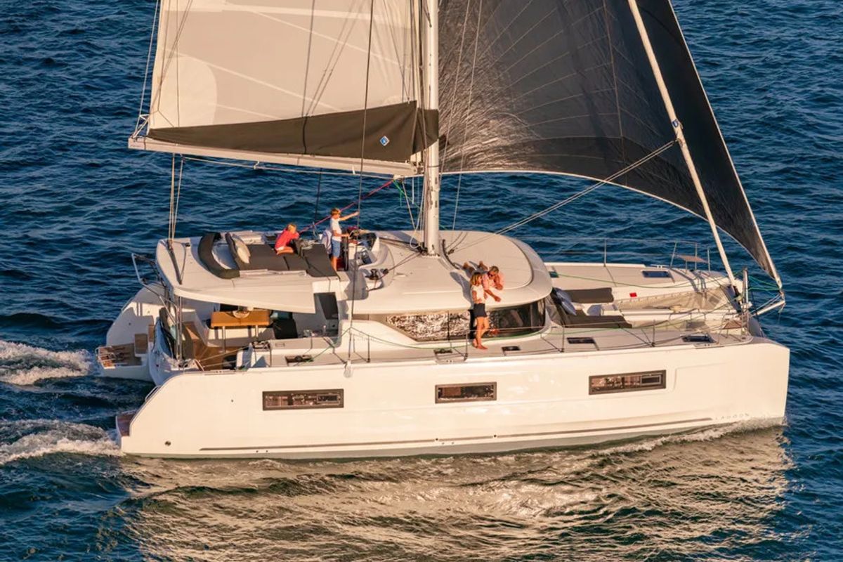 Exterior view of Manureva, a Lagoon 46 catamaran at Alameda, United States