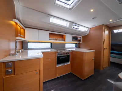 Galley of Alfasyr, a Dufour 44 sailboat at Fethiye, Turkey