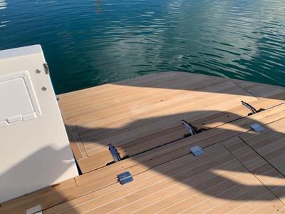 Deck of Falcon II, a Aventura Catamarans Aventura 38 SC catamaran at Cogolin, France