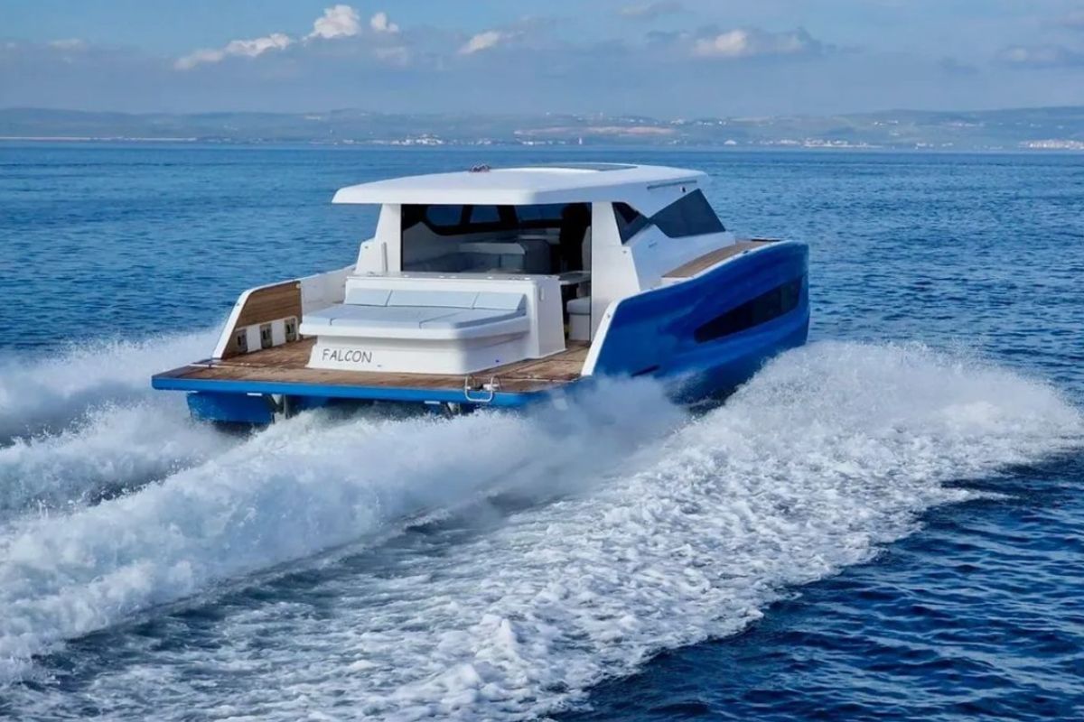 Exterior view of Falcon II, a Aventura Catamarans Aventura 38 SC catamaran at Cogolin, France