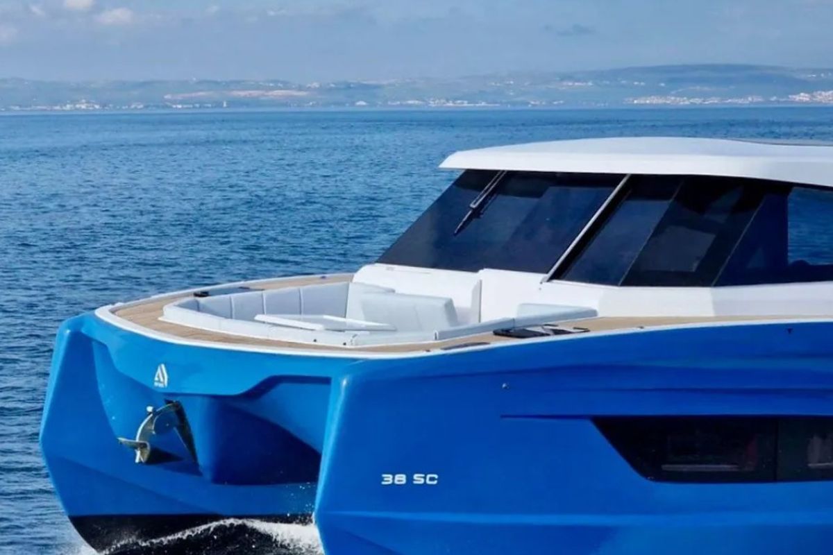 Exterior view of Falcon II, a Aventura Catamarans Aventura 38 SC catamaran at Cogolin, France