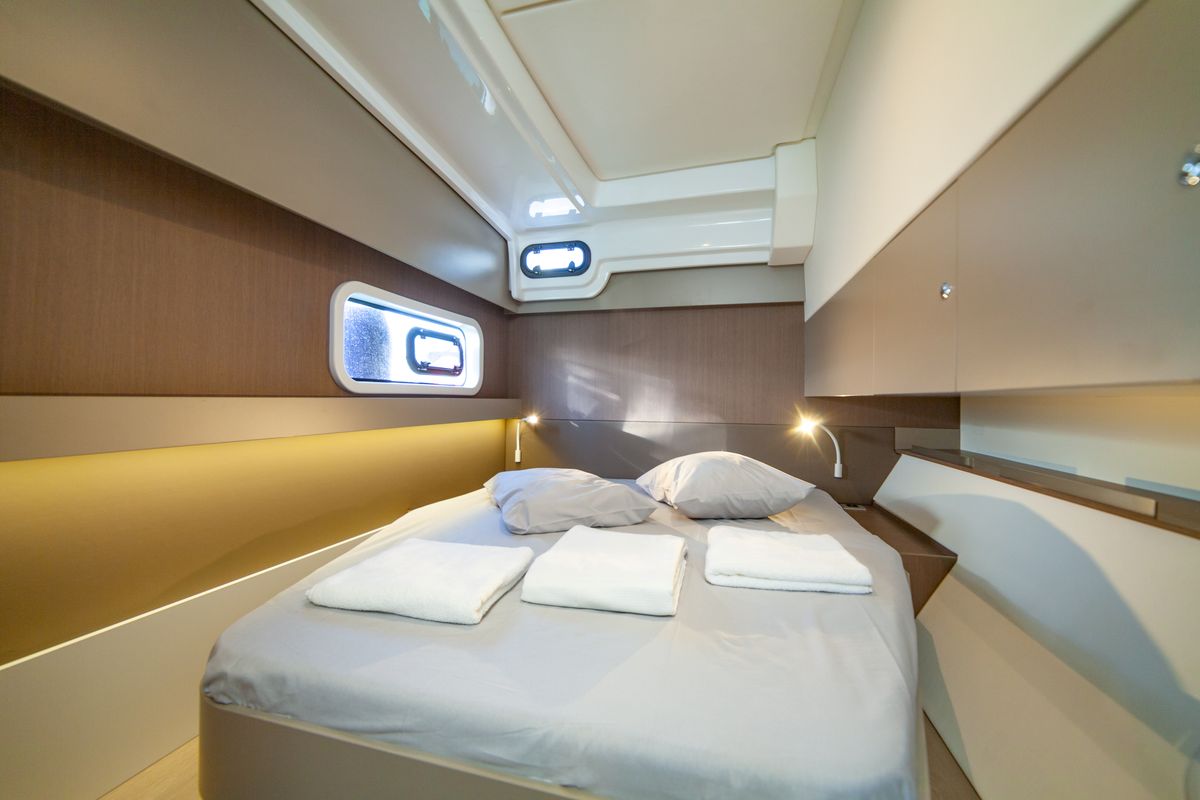Cabin on Sail Spica, a Bali Catspace catamaran at Fethiye, Turkey