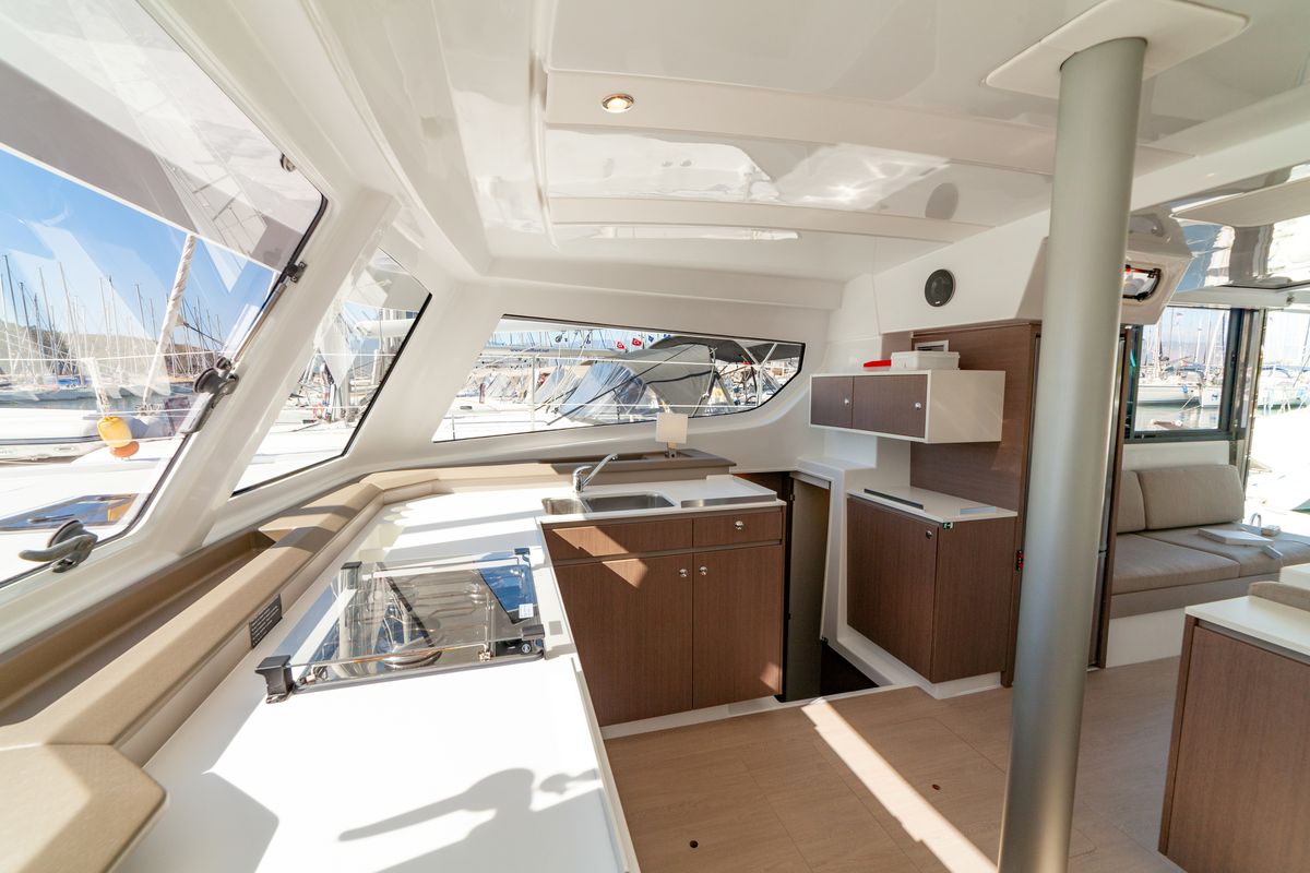 Galley of Sail Spica, a Bali Catspace catamaran at Fethiye, Turkey