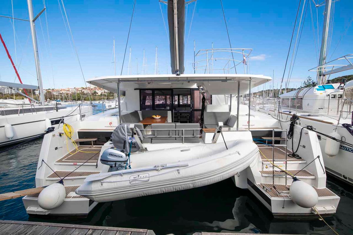 Deck of Follow The Sun, a Fountaine Pajot Astrea 42 catamaran at Općina Medulin, Croatia