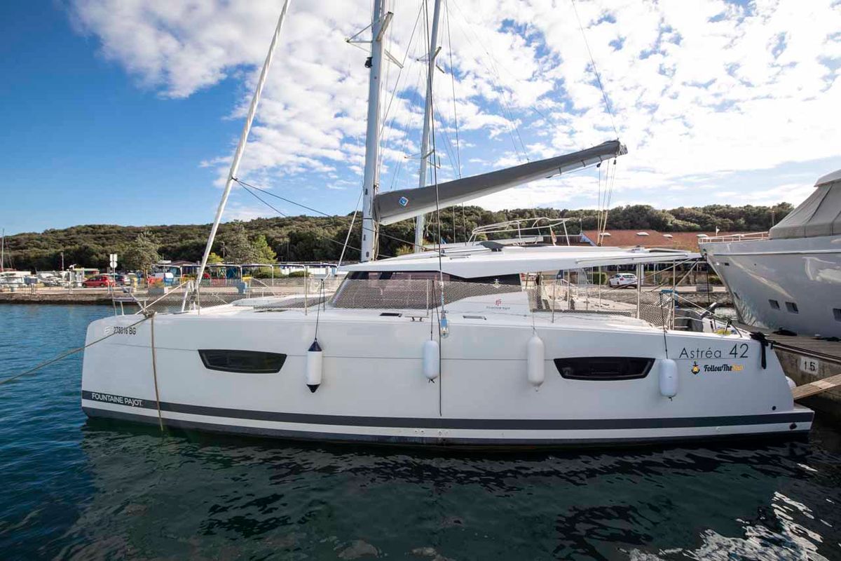 Exterior view of Follow The Sun, a Fountaine Pajot Astrea 42 catamaran at Općina Medulin, Croatia