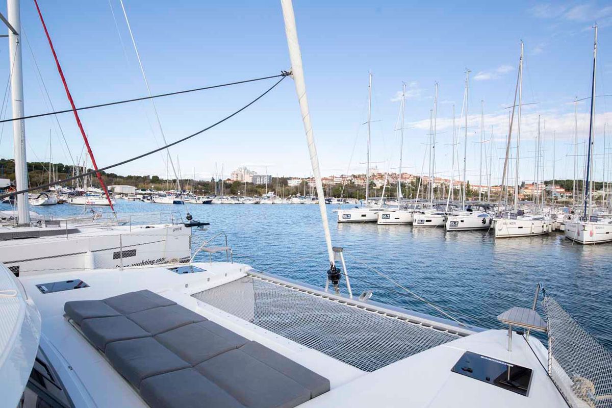 Deck of Follow The Sun, a Fountaine Pajot Astrea 42 catamaran at Općina Medulin, Croatia