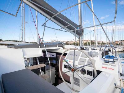 Cockpit of Follow The Sun, a Fountaine Pajot Astrea 42 catamaran at Općina Medulin, Croatia
