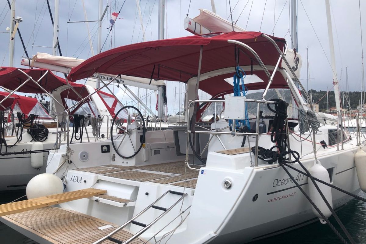 Exterior view of Luxa, a Beneteau Oceanis 41.1 sailboat at Split, Croatia