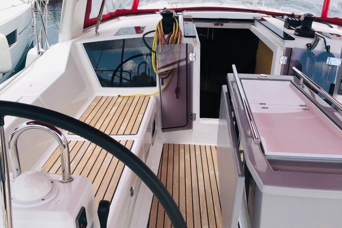 Cockpit of Luxa, a Beneteau Oceanis 41.1 sailboat at Split, Croatia