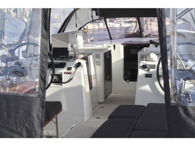 Cockpit of Solaris, a Jeanneau Sun Loft 47 sailboat at Municipal Unit of Lefkada, Greece