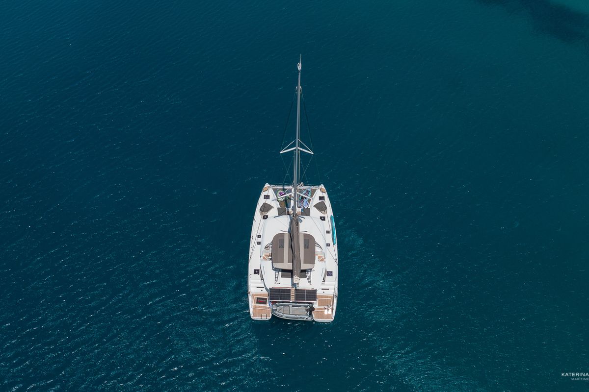 Exterior view of El Marita Brand New 2021 A/C & Generator Skippered, a Lagoon 46 catamaran at Municipal Unit of Lefkada, Gre…
