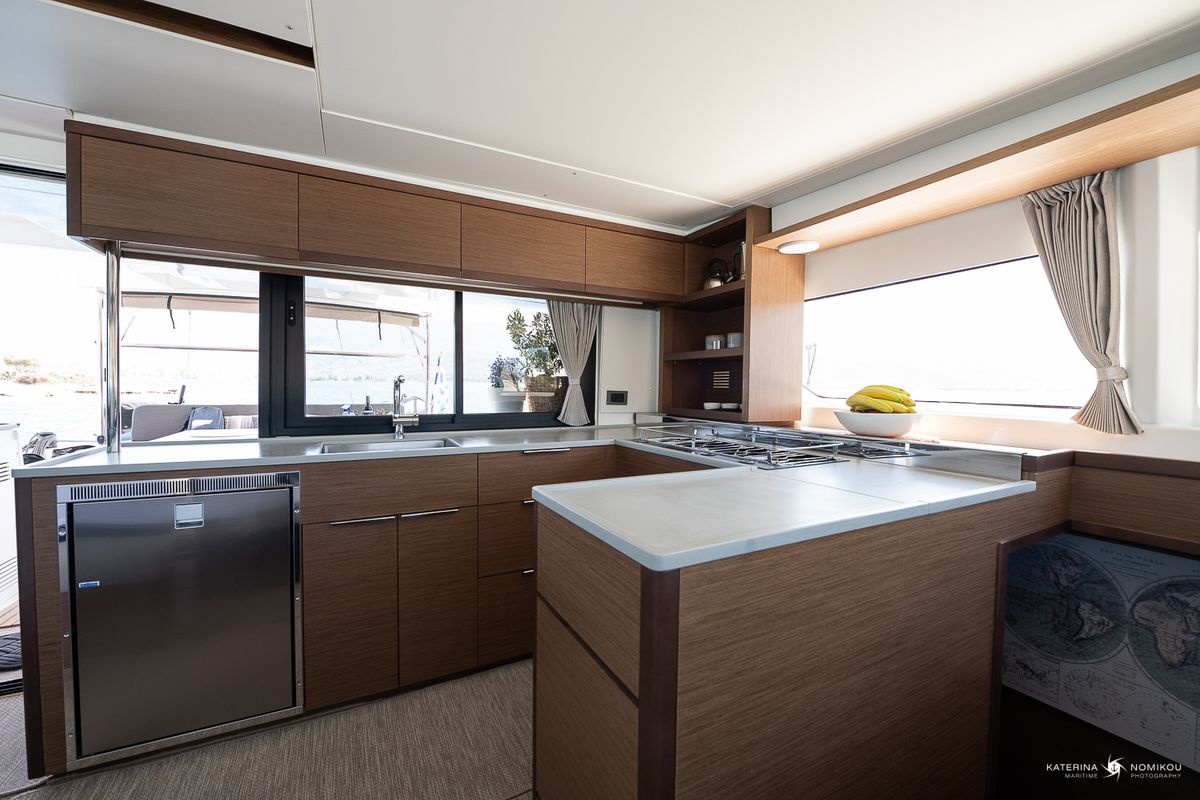 Galley of El Marita Brand New 2021 A/C & Generator Skippered, a Lagoon 46 catamaran at Municipal Unit of Lefkada, Greece
