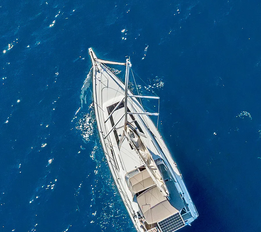 Exterior view of Kos 46.4, a Beneteau Oceanis 46.1 sailboat at Athens, Greece