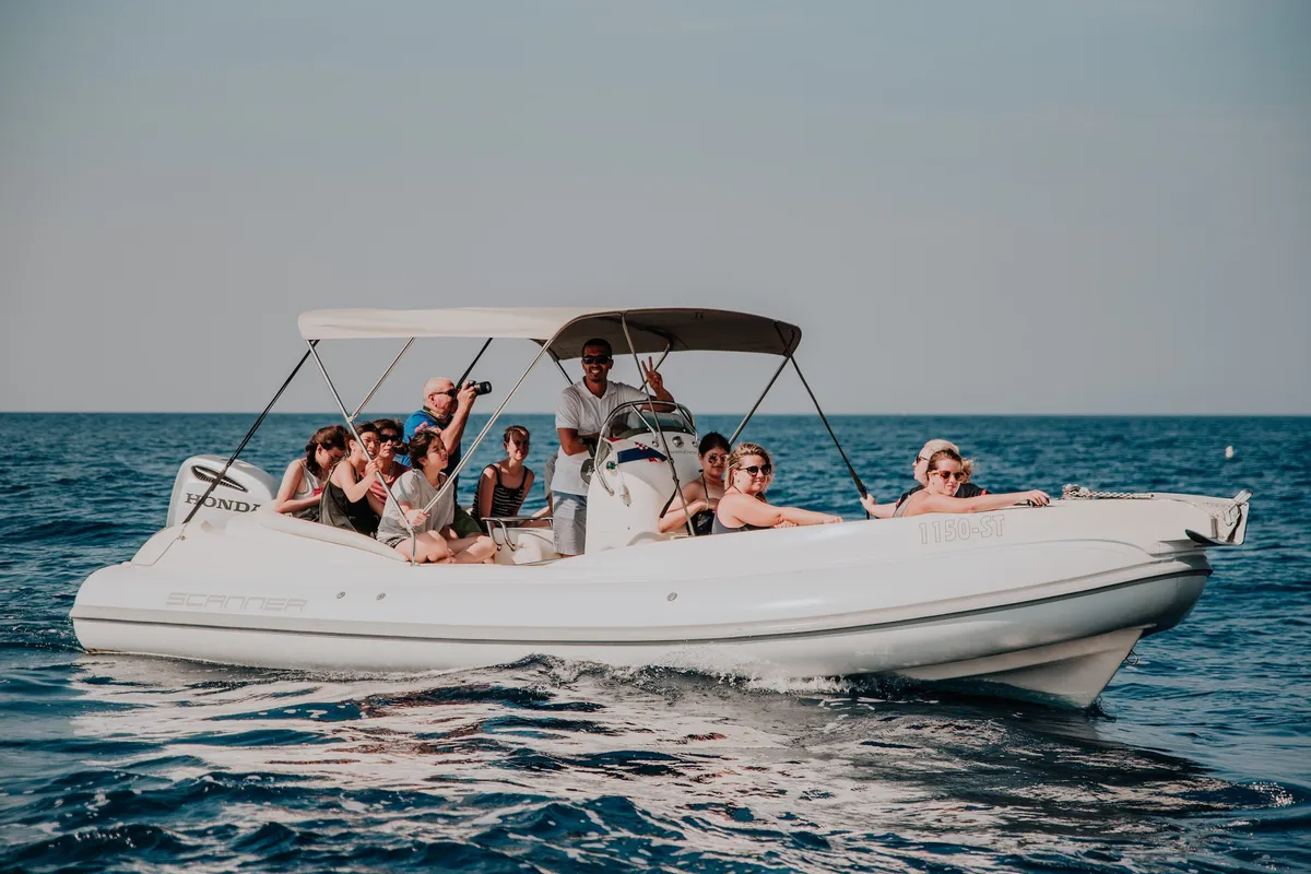 Exterior view of Envy Tender, a Scanner 710 motorboat at Grad Trogir, Croatia