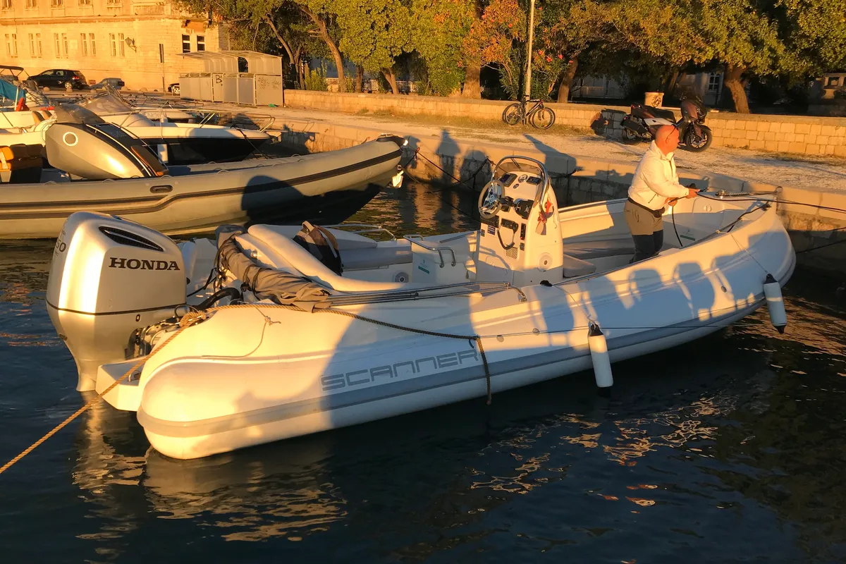 Exterior view of Envy Tender, a Scanner 710 motorboat at Grad Trogir, Croatia