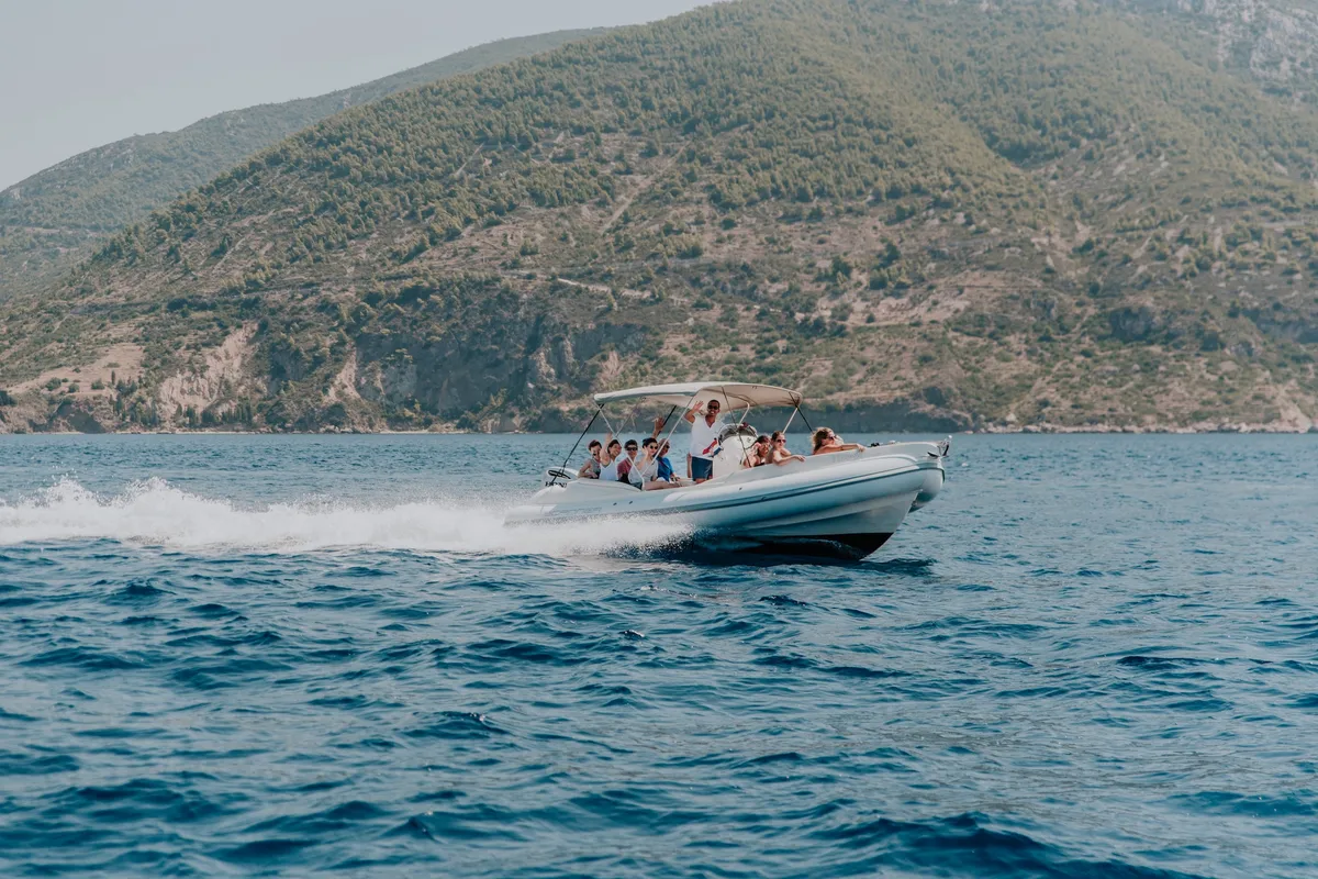 Exterior view of Envy Tender, a Scanner 710 motorboat at Grad Trogir, Croatia