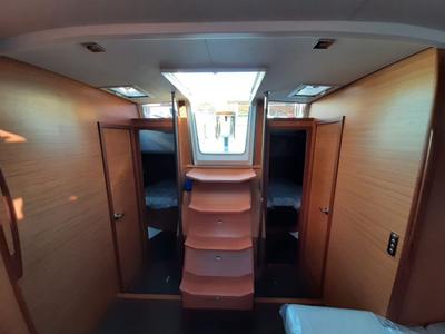 Salon of Artemide, a Dufour 530 sailboat at Capo d'Orlando, Italy