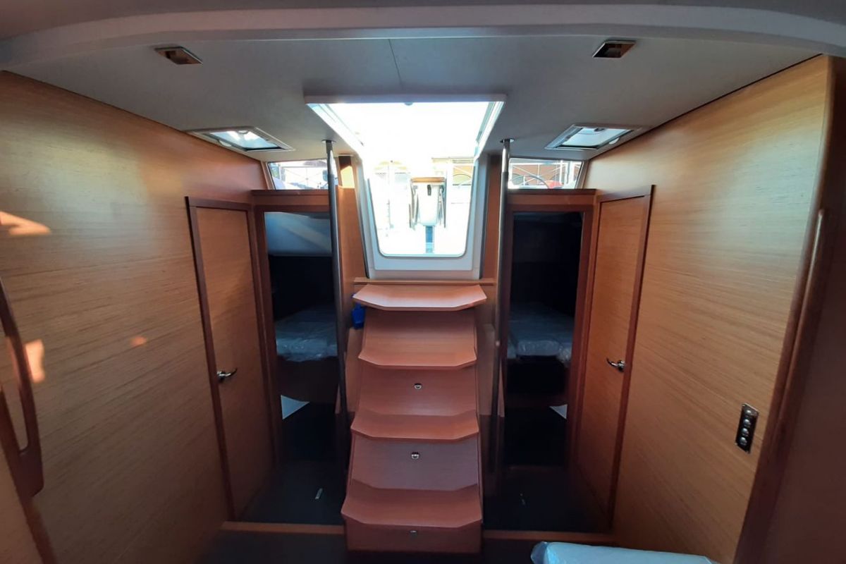 Salon of Artemide, a Dufour 530 sailboat at Capo d'Orlando, Italy