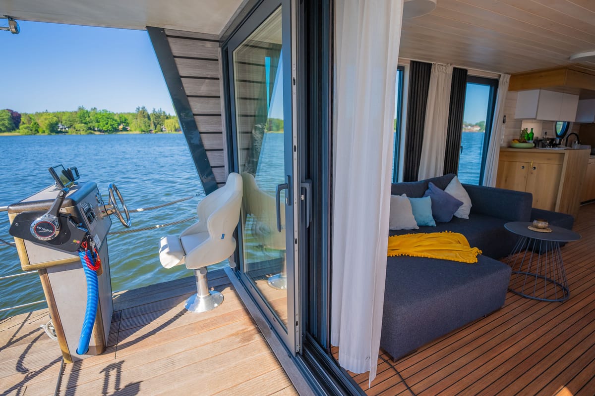 Deck of Juno, a Woma D13 motorboat at Fürstenberg/Havel, Germany