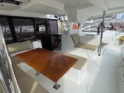 Deck of Red Rose, a Fountaine Pajot Saona 47 catamaran at Tourlos, Greece