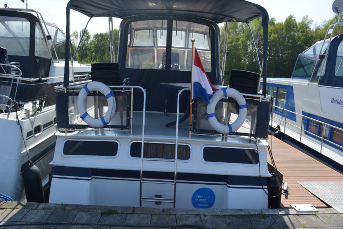 Deck of Blueflower, a De Drait Valkkruiser 1350 motorboat at Drachten, Netherlands