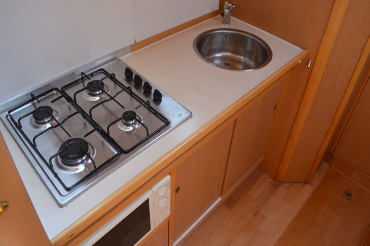 Galley of Blueflower, a De Drait Valkkruiser 1350 motorboat at Drachten, Netherlands